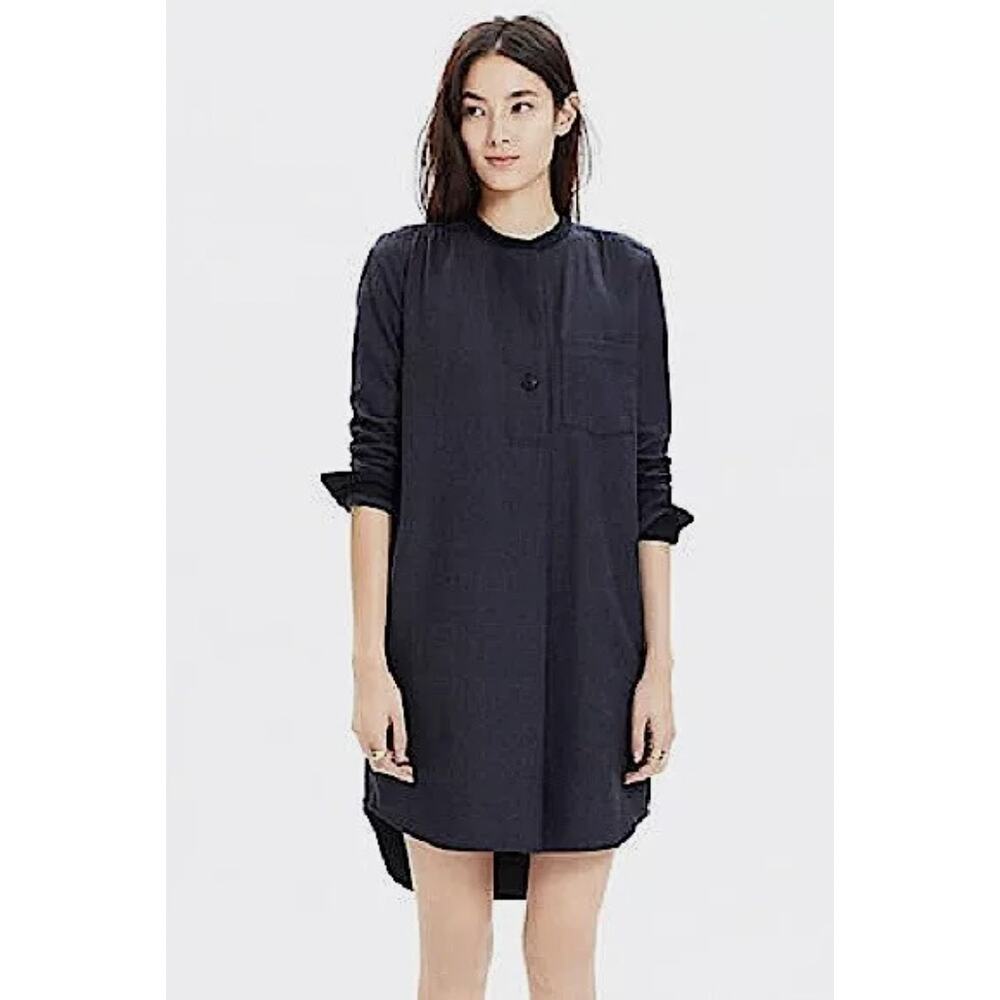 NEW Madewell M Latitude Wool Flannel Shirt Dress Long Sleeve Tunic Charcoal Gray